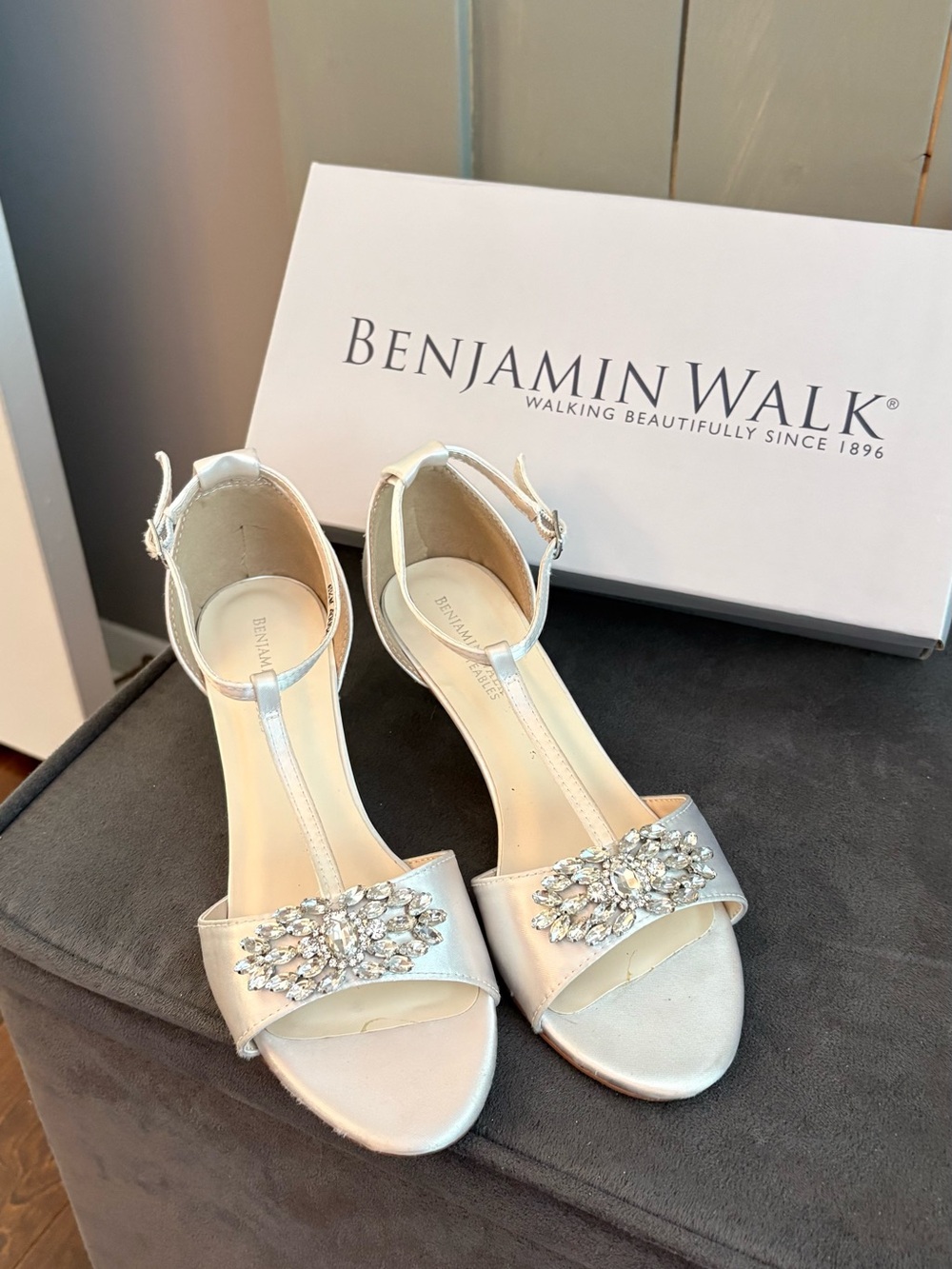 Benjamin Walk Silver Jeweled T-Strap Heels